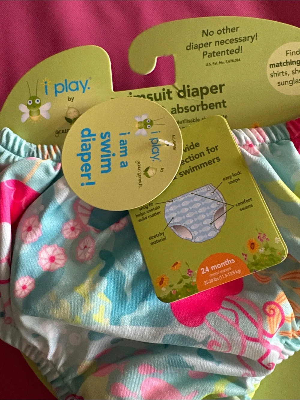 i play. Kids Swim Diaper - Aqua with Pink & Yellow Sea Creatures